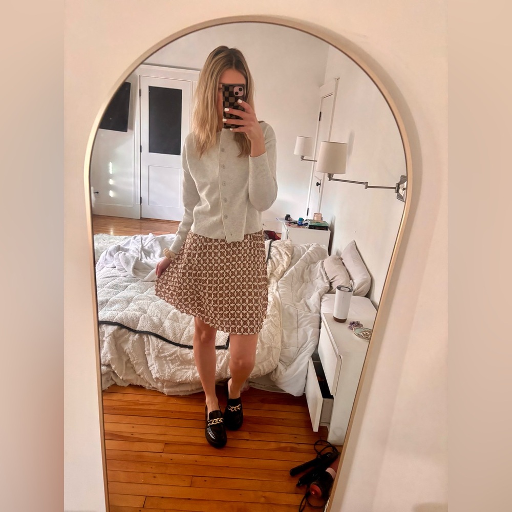 J.Crew Pleated Gold White Patterned Pleated Polyester Skirt Size 4